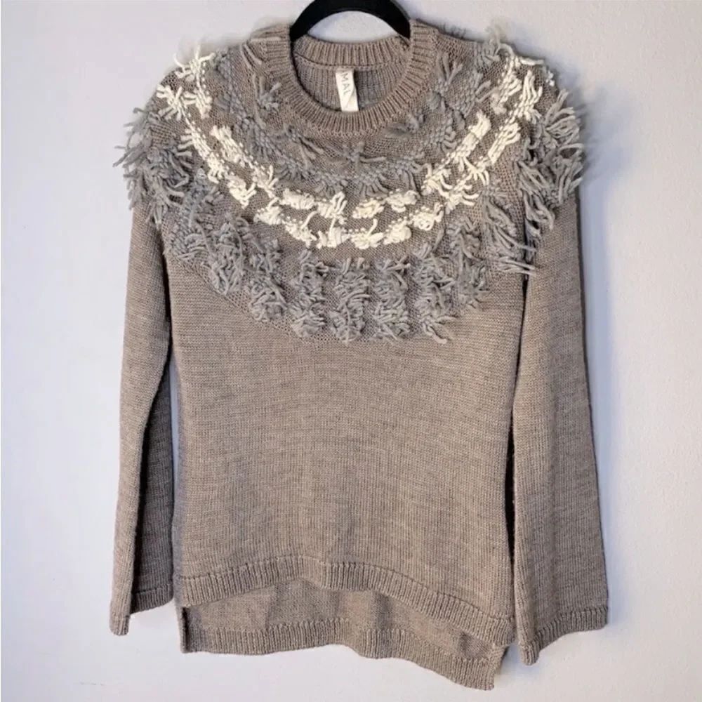 ANTHROPOLOGIE Amadi Sweater Neutral Fringe
Wool Blend Size XS